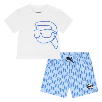 Boys White & Blue Ikonik Karl Shorts Set