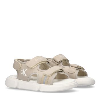 Beige & White Logo Sandals