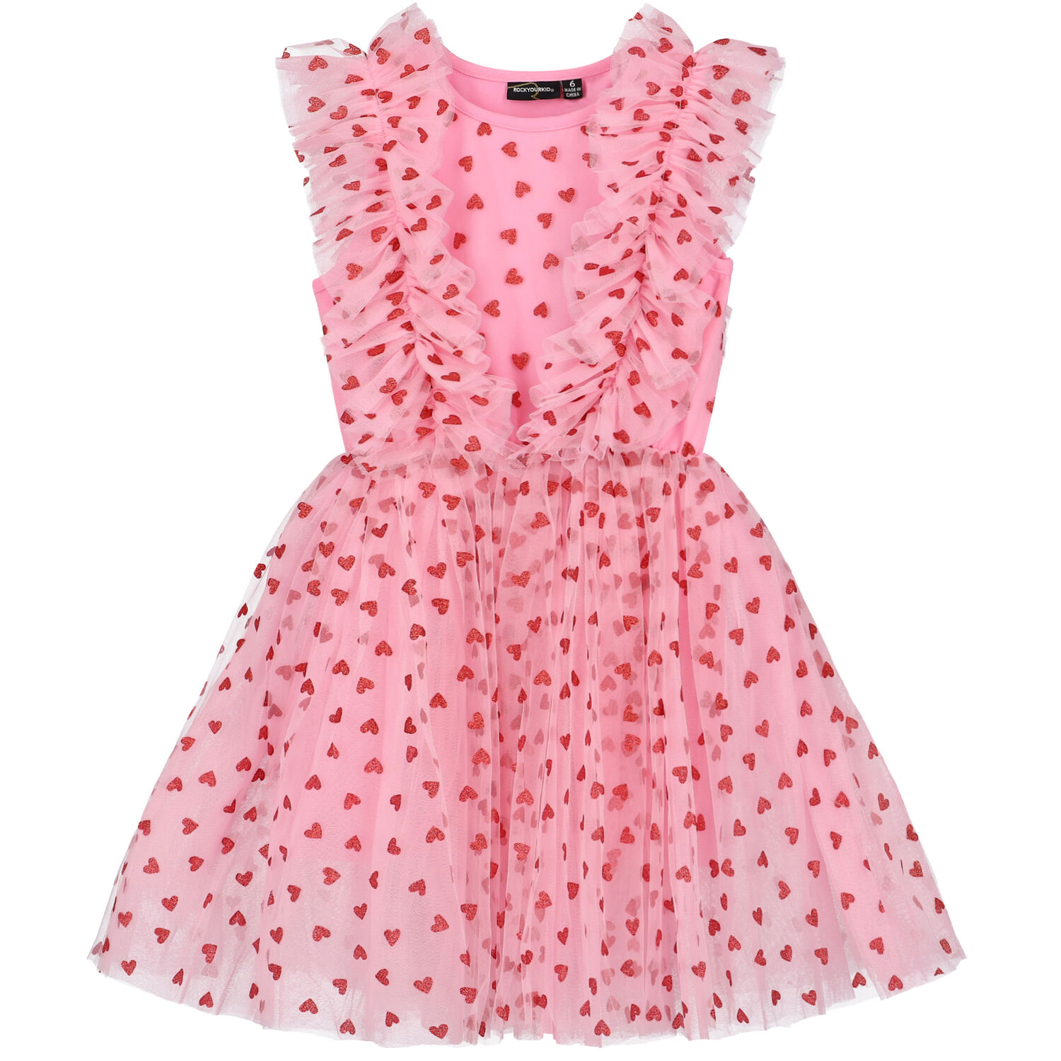 Girls Pink Tulle Heart Dress, 1, hi-res