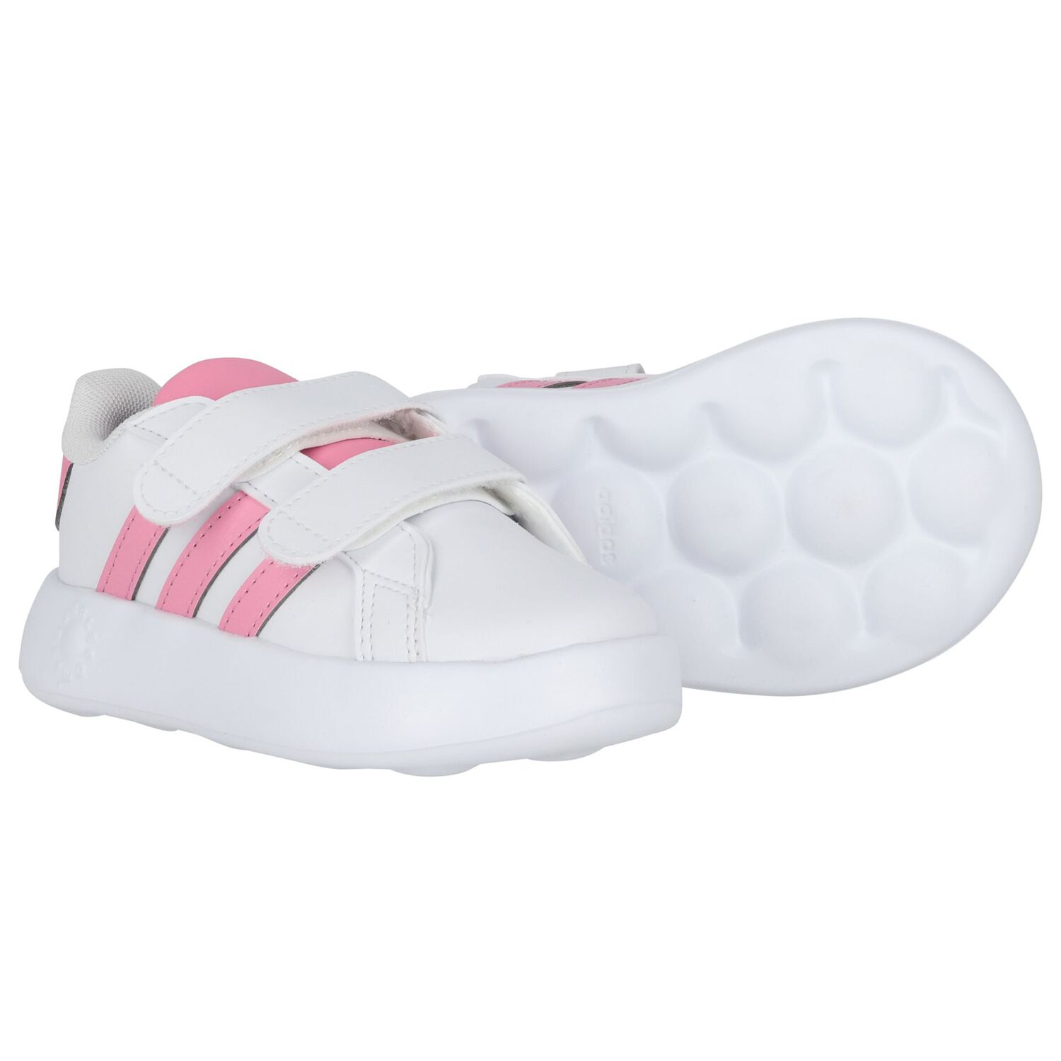 Girls White & Pink Grand Court Trainers, 1, hi-res