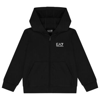 EA7 Emporio Armani Boys Black Logo Hooded Zip Up Top, 3 Boys Black Logo Hooded Zip Up Top