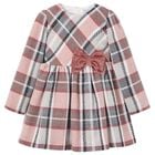 Girls Pink & Ivory Bow Checked Dress, 2, hi-res
