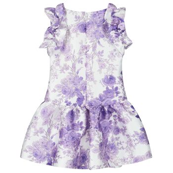 Girls White & Purple Floral Dress