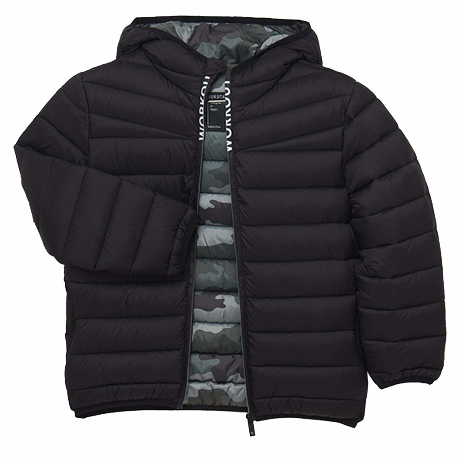 Boys Black Puffer Jacket, 1, hi-res