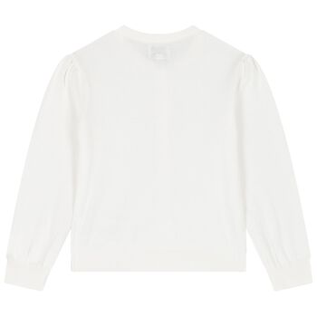 Girls White Cotton Sequin Cardigan