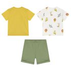 Younger Boys Ivory, Green & Yellow Shorts Set, 3, hi-res