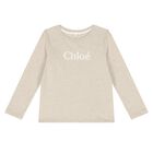 Girls Beige Logo Long Sleeve Top, 1, hi-res