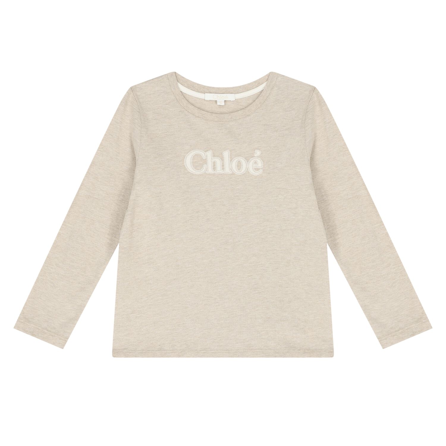 Girls Beige Logo Long Sleeve Top, 1, hi-res