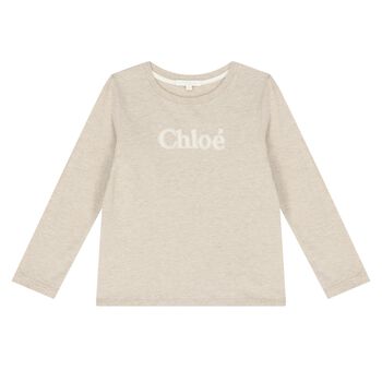 Girls Beige Logo Long Sleeve Top