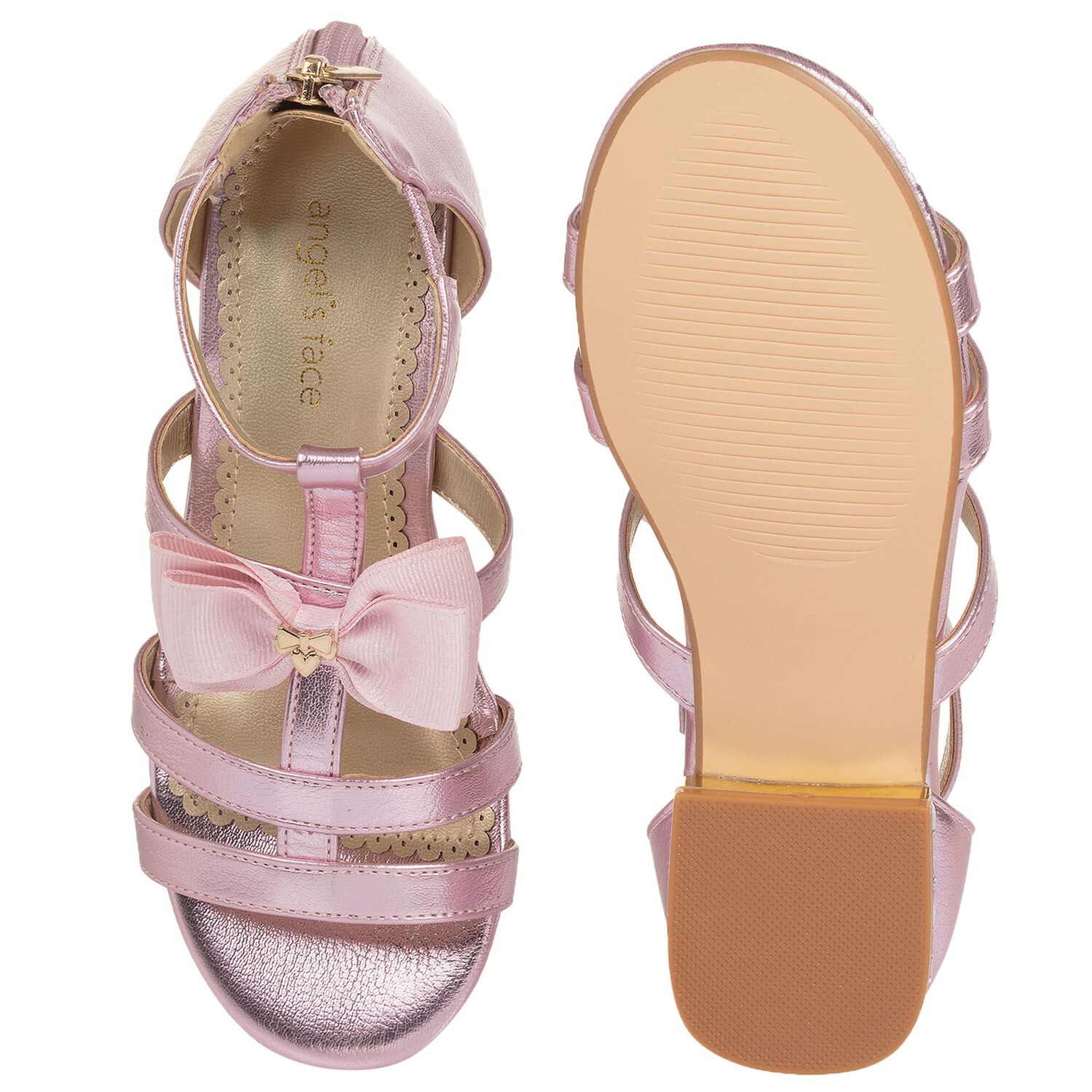 Girls Pink Diamante Bow Sandals, 2, hi-res