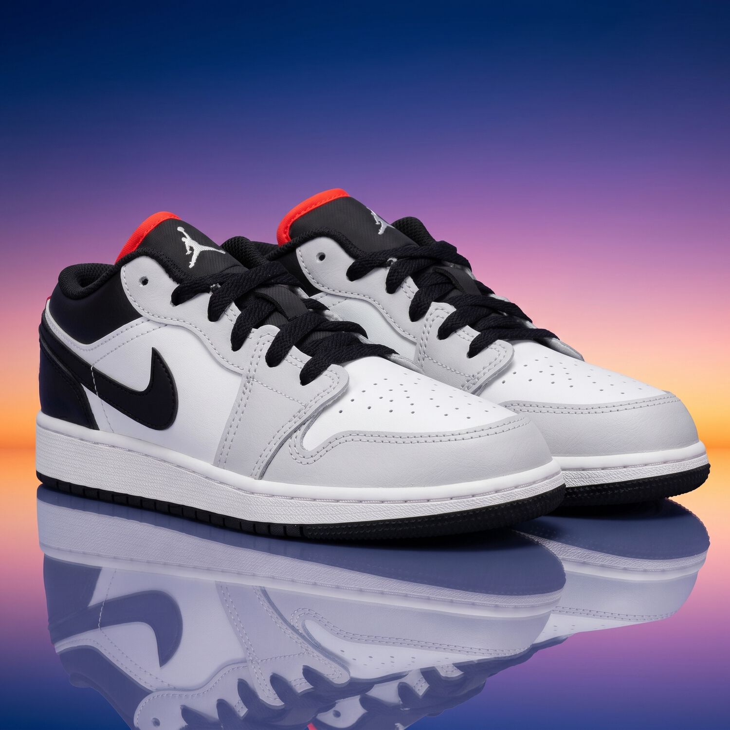 White, Grey & Black Air Jordan 1 Low Trainers, 10, hi-res