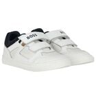 Boys White & Navy Blue Logo Trainers, 2, hi-res