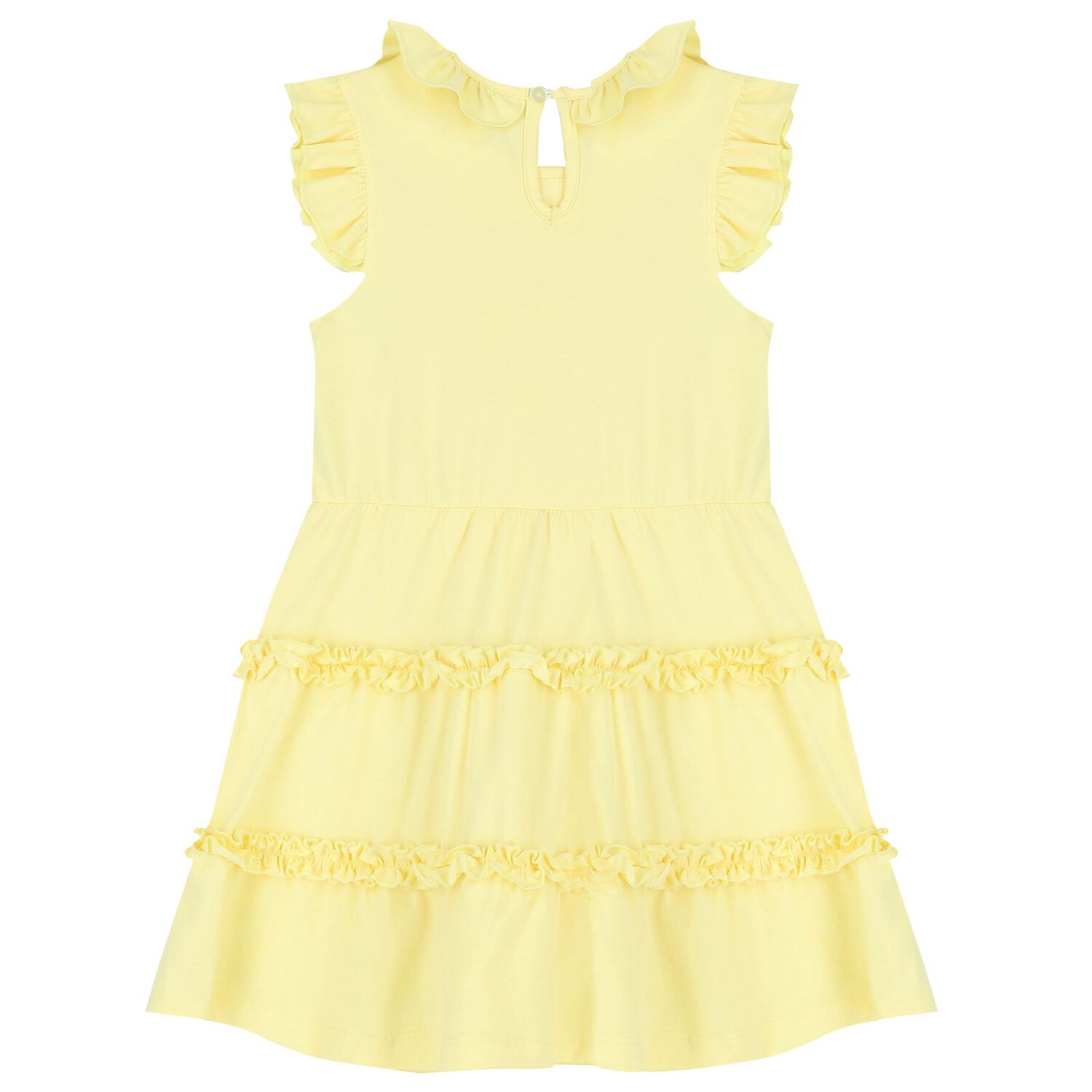 Girls Yellow Tiered Frill Dress, 2, hi-res