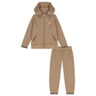 Boys Beige Logo Tracksuit, 2, hi-res