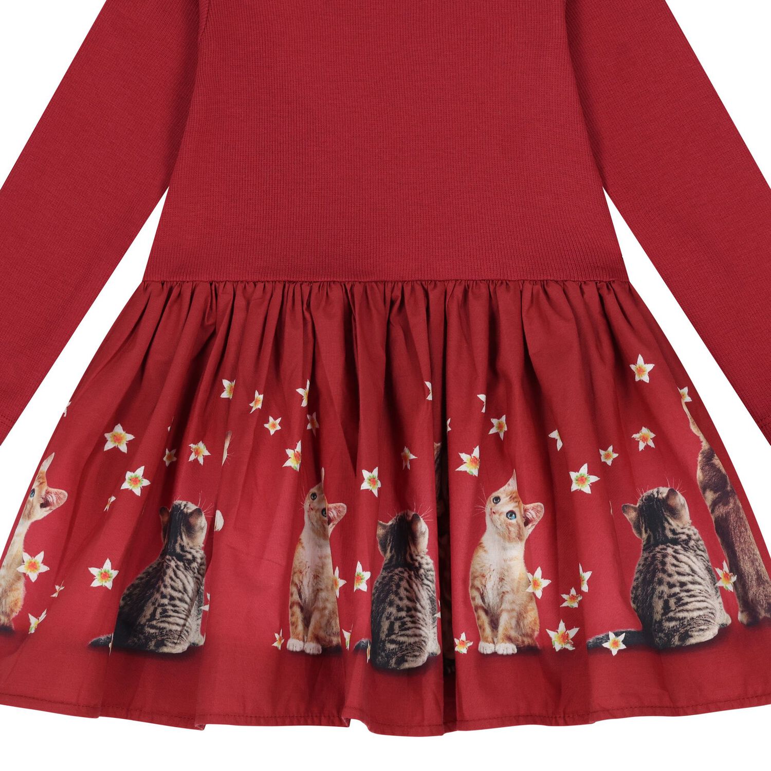 Younger Girls Red Kittens Dress, 1, hi-res