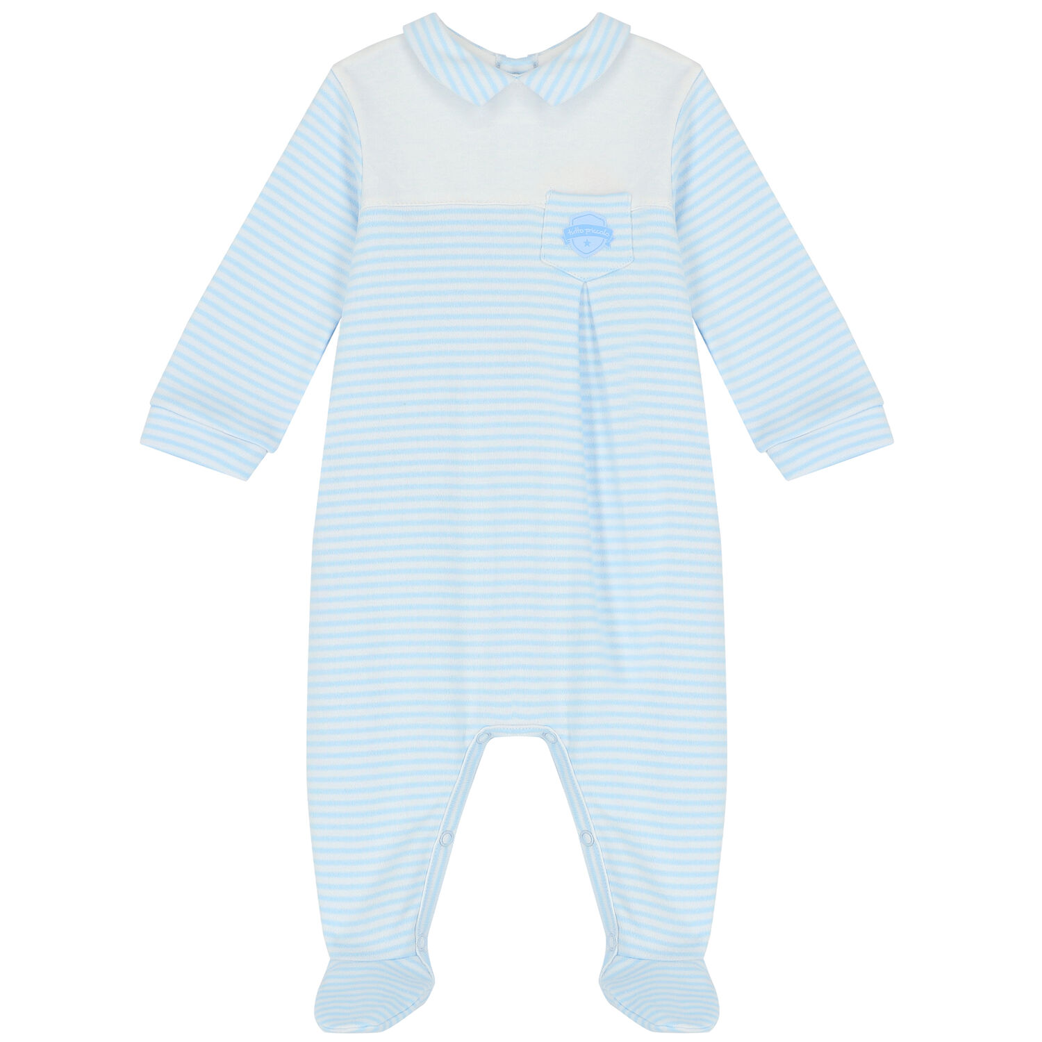 Baby Boys Blue & White Striped Babygrow, 1, hi-res