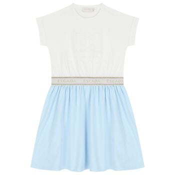 Girls White & Blue Logo Dress