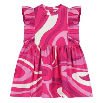 Younger Girls Pink Ruffled Iride Dress