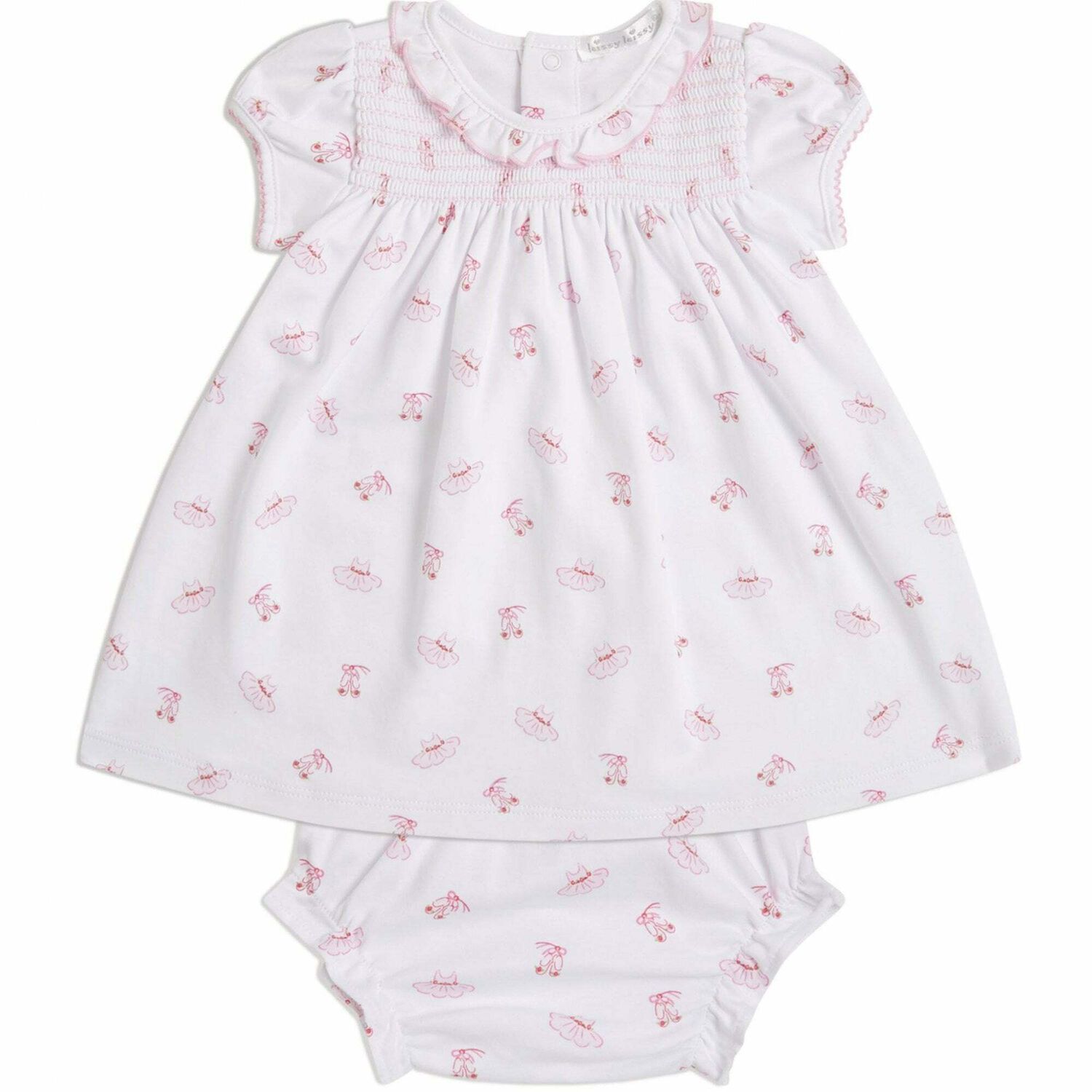 Baby Girls White & Pink Ballerina Print Dress Set, 1, hi-res