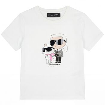 Girls White Ikonik Karl & Choupette T-Shirt