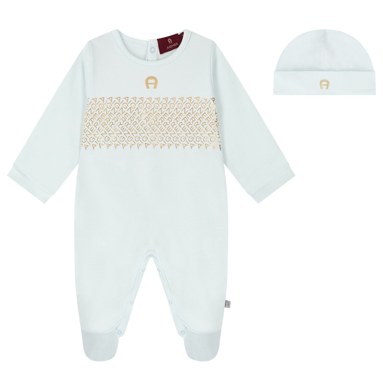 Boys Pale Blue & Gold Babygrow & Hat Gift Set, 1, hi-res