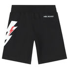 Boys Black Thunderbolt Logo Shorts, 2, hi-res
