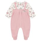 Baby Girls Ivory & Pink Logo Floral Babygrow, 1, hi-res