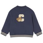 Younger Boys Navy Blue Teddy Bear Zip Up Top, 1, hi-res