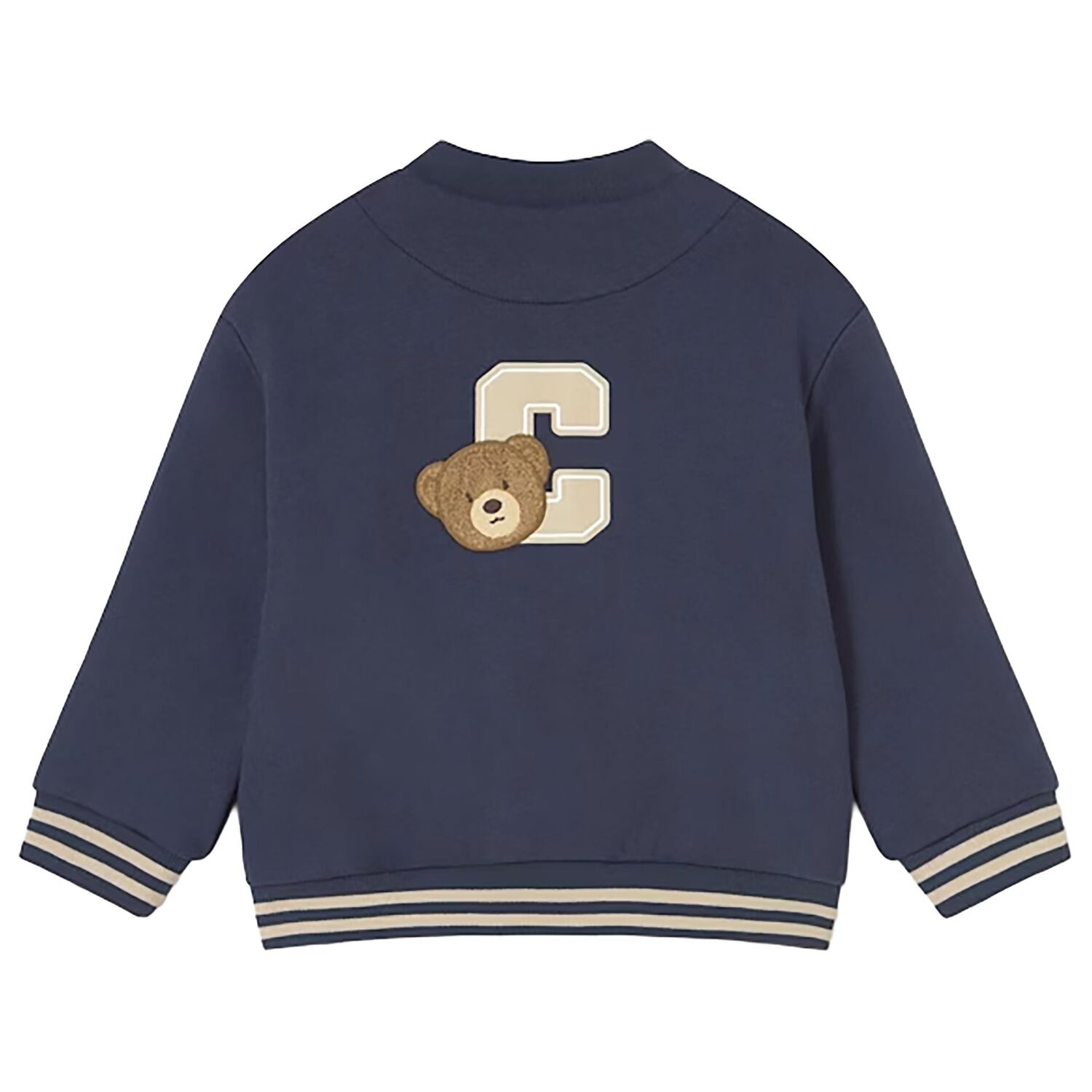 Younger Boys Navy Blue Teddy Bear Zip Up Top, 1, hi-res