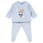 Baby Boys Blue Rabbit 2 Piece Babygrow, 1, hi-res