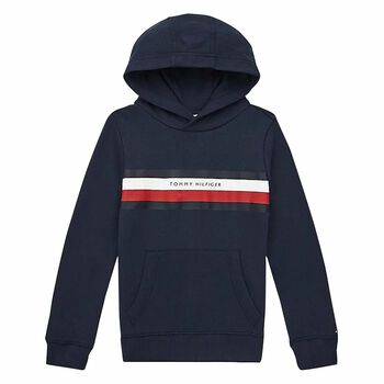 Boys Navy Logo Hooded Top