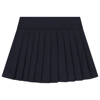 Girls Navy Blue Logo Pleated Skirt