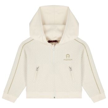 Girls Ivory & Gold Logo Jacket