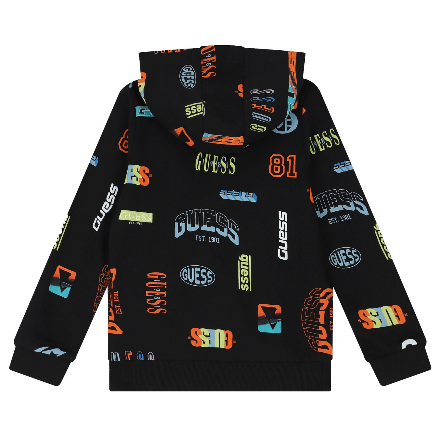 Boys Black Logo Hooded Top, 1, hi-res