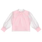 Girls Pink Bow Chiffon Blouse, 1, hi-res