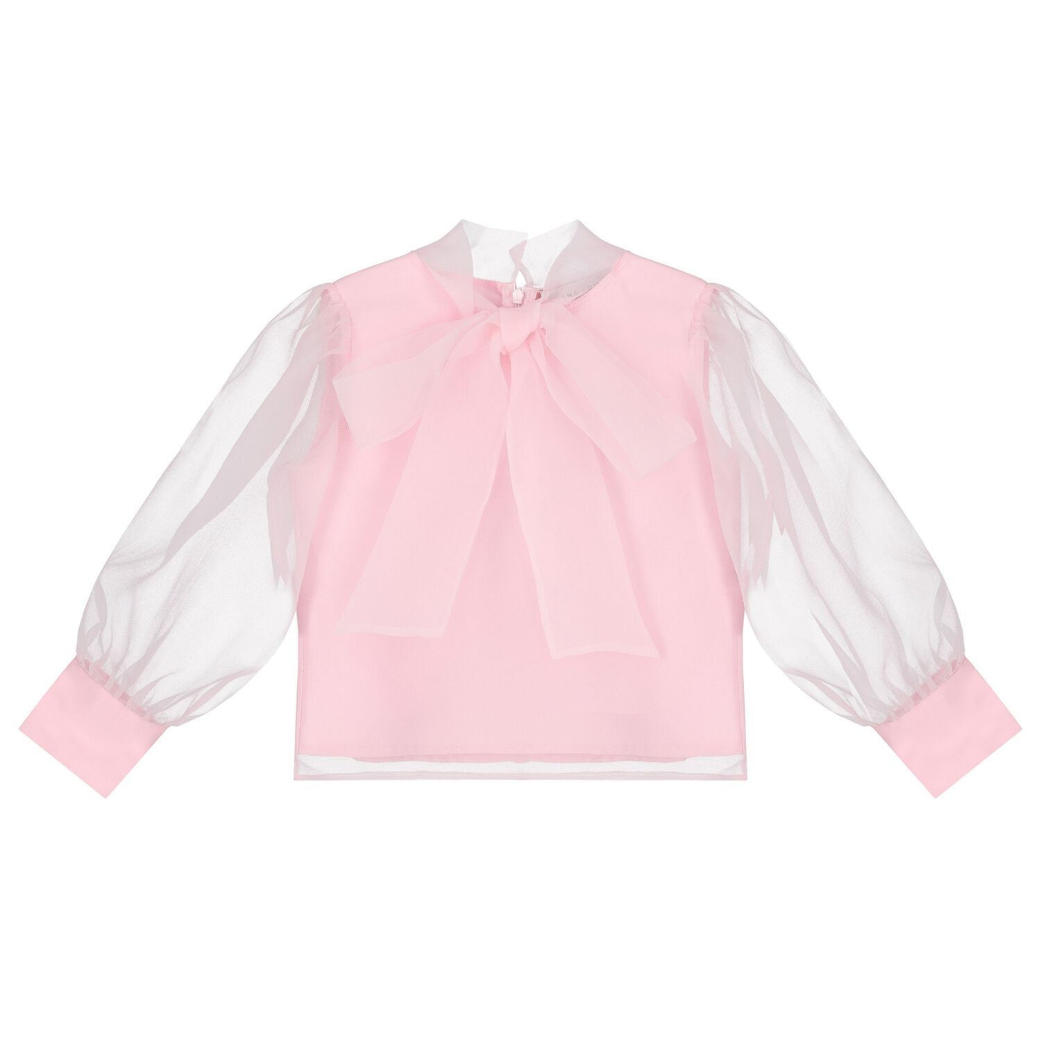 Girls Pink Bow Chiffon Blouse, 1, hi-res