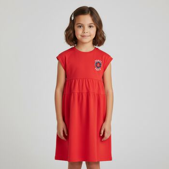 Girls Red Flower Logo Dress