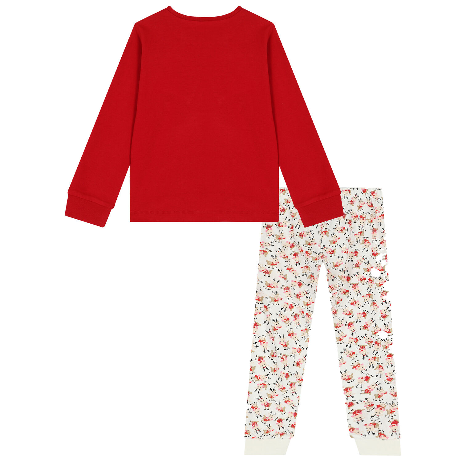 Girls Red & White Reindeer Pyjamas, 1, hi-res