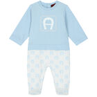 Baby Boys Blue & White Logo Babygrow Set, 1, hi-res