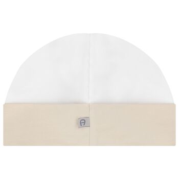 White & Beige Logo Baby Hat