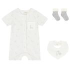 White Baby Romper, Bib & Socks Set, 1, hi-res