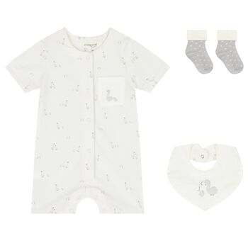 White Baby Romper, Bib & Socks Set