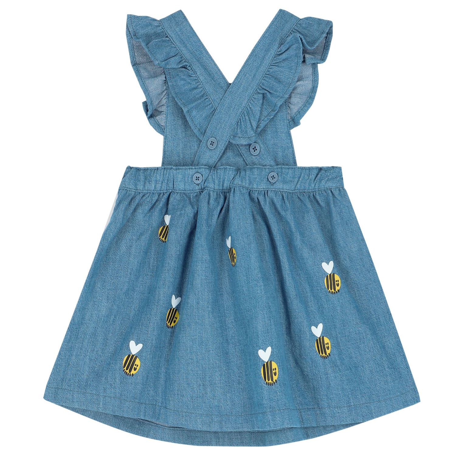 Younger Girls Blue Denim Bee Dress, 1, hi-res image number null