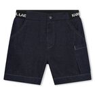 Younger Boys White & Navy Blue Shorts Set, 1, hi-res