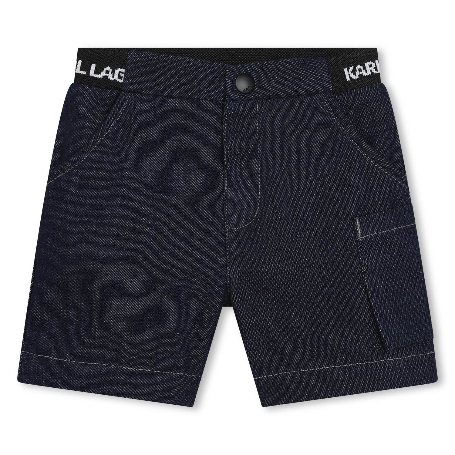 Younger Boys White & Navy Blue Shorts Set, 1, hi-res