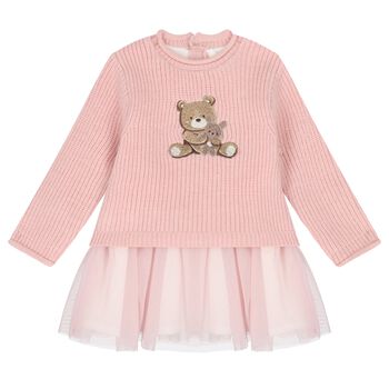 Baby Girls Pink Knit & Tulle Bear Dress
