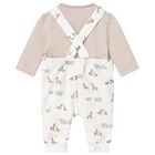 Ivory & Beige Animals Baby Dungaree Set, 1, hi-res