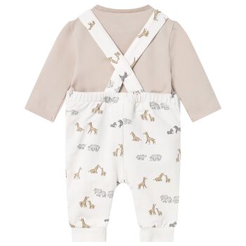 Ivory & Beige Animals Baby Dungaree Set