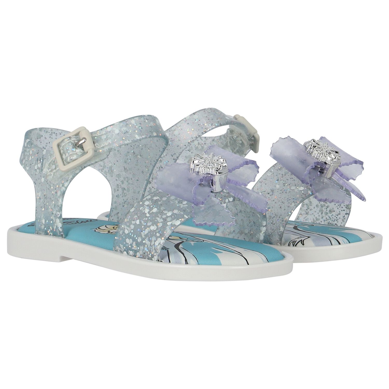 Younger Girls Blue & White Elsa Glitter Jelly Sandals, 1, hi-res