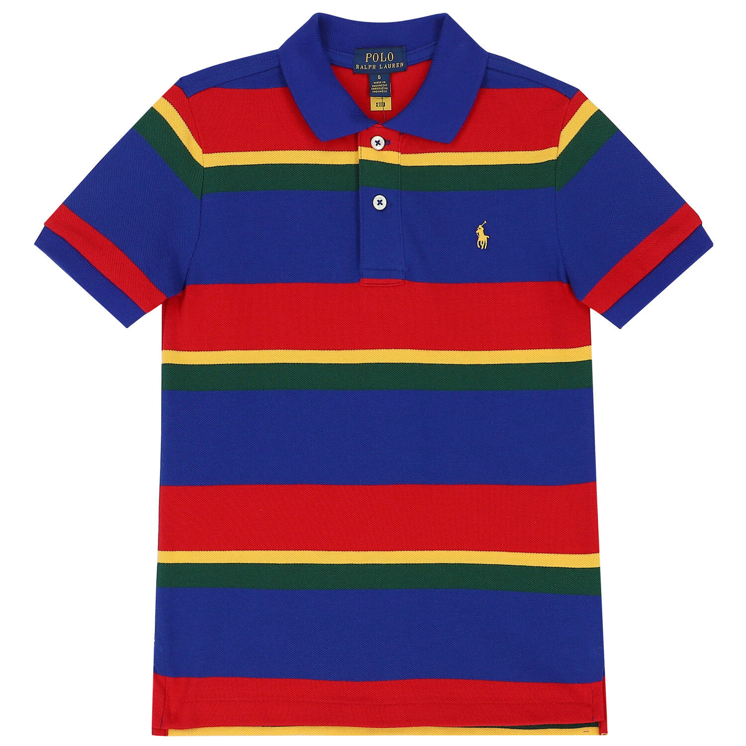 Boys Multi-Colored Striped Logo Polo Shirt, 1, hi-res
